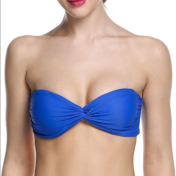 Royal blue twist front bandeau bikini top with straps - Picture 6 of 12